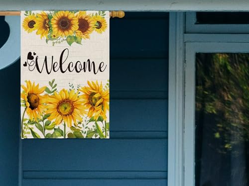 Double Sided Summer Garden Flag - Seasonal Large Outdoor Yard Flags of Burlap - Banner Welcome Summer or Spring - Outside Garden Yard Decorations