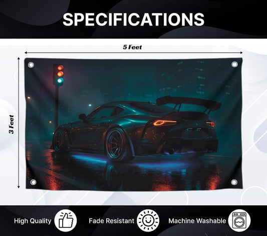 3x5 Feet Mens Flags Banners with Street Tuned Racing Sports Cars for Room Guys with Four Brass Grommets - Single Sided Huge Tapestry Flag for Gift