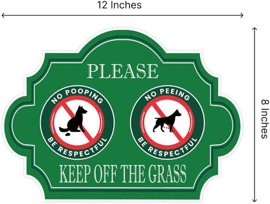 Pack of 3 No Peeing and No Pooping Dog Sign.12x8 inch Double Plastic Sided Please Be Respectful Keep Off The Grass Yard Signs with Metal Wire H-Stakes