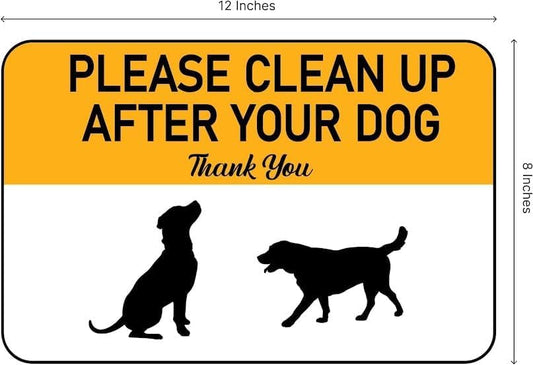 Set of 3 Please Clean Up After Your Dog Yellow Sign with Metal Wire H-Stakes - 12х8 inch No Poop Dogs for Yard or Poop Pick Up Signs for Lawn