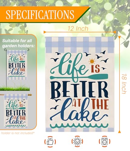 Double Sided Summer Garden Flag - Banner Life Is Better At The Lake - Holiday Yard Outdoor Decoration - Seasonal Large Outdoor Yard Flags of Burlap