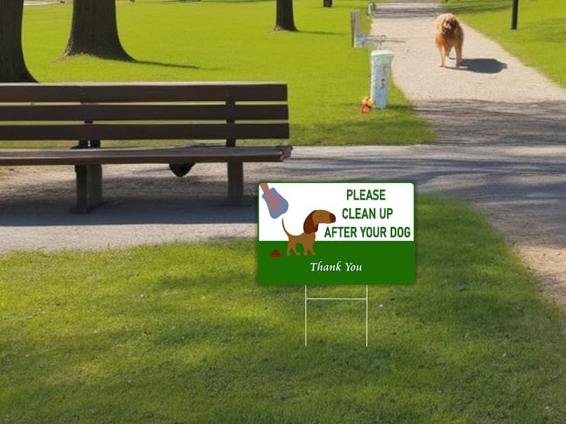 Set of 3 Please Clean Up After Your Dog, Thank You Signs with Metal Wire H-Stakes - 12х8 inch Be a Good Neighbor Sign - Pick Up Your Dog Poop Signs
