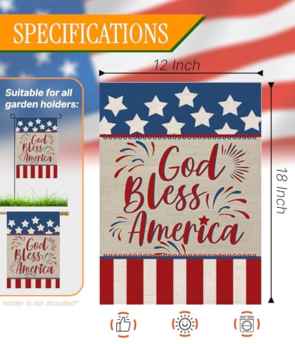 Double Sided Summer Garden Flag - God Bless America House Flags - Seasonal Large Outdoor Yard Flags of Burlap - Patriotic Flag Decorations for Home