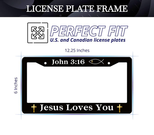 Personalized Car License Plate Frame John 3:16 Jesus Loves You - Metal Aluminum Funny Black Car Cover Tag Holder Frames with 2 Holes and Screws
