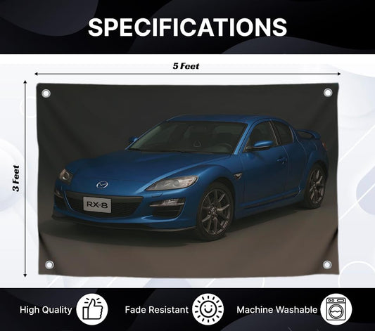 3x5 Ft Cool Polyester Automobile Flag - Blue Sports Car Poster Banner with Brass Four Grommets - Wall Tapestry for Car Lovers or Dorm Room Boys