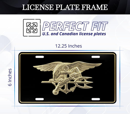 US Navy License Plate Frame - Stainless Steel Frames for Front and Rear Standard Cars USA - Metal Plates Frames with 4 Holes and Screws 6x12.25 inches
