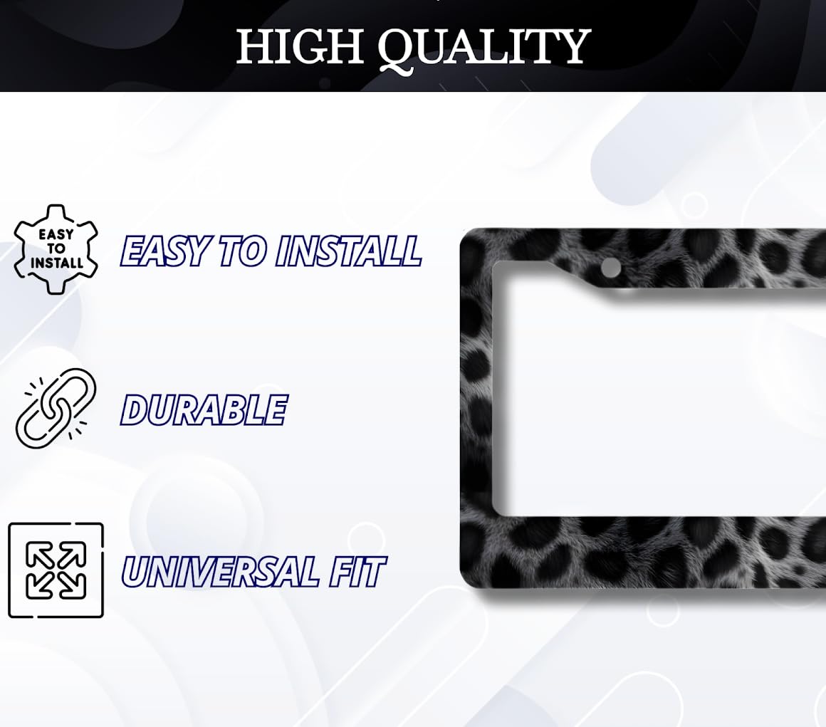 License Plate Frame for US Standard Frame 6x12.25 Inch - Dark Leopard Print with 2 Holes and Screws - Stainless Steel Frames for Your Car