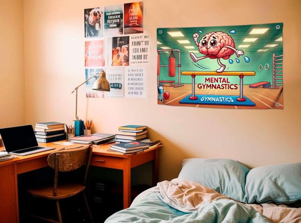 3x5 Feet Meme Flag of Brain Warming - "Mental Gymnastics" Good Creative Thinking Idea - Single Sided Polyester Flags with 4 Brass Grommets