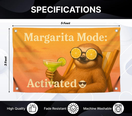3x5 Feet Funny Summer Tapestry with Quote "Margarita Mode Activated" - Single Sided Flags for Party - Polyester Funny Banner Office with 4 Brass