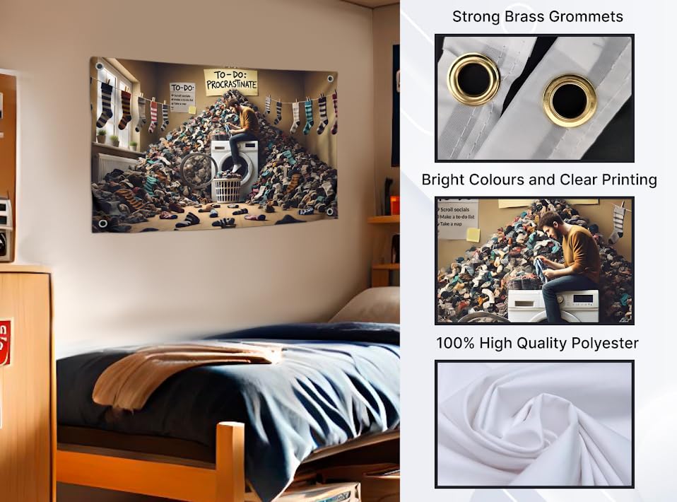 3x5 Feet Polyester Meme Flag with Quote "To-Do: Procrastinate" with Four Brass Grommets - Polyester Man On A Washing Machine Tapestries Banner