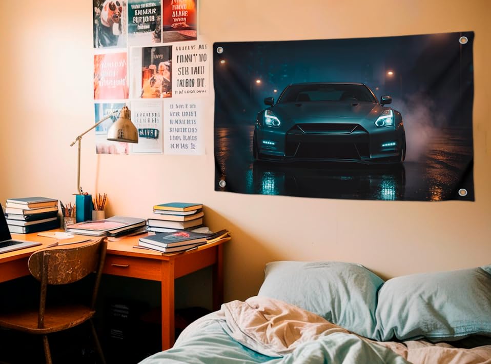Cool Flag 3x5 Ft "Night Sports Car Speed and Style" - Single Sided Polyester Wall Banners with 4 Brass Grommets - Funny Banner Decoration for Bedroom