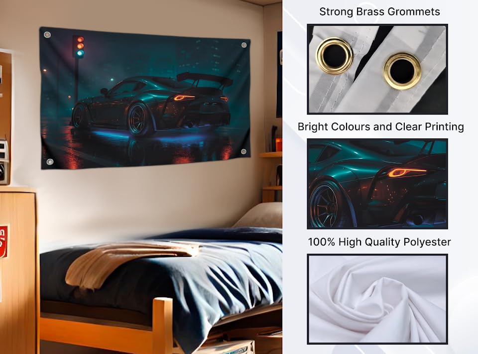 3x5 Feet Mens Flags Banners with Street Tuned Racing Sports Cars for Room Guys with Four Brass Grommets - Single Sided Huge Tapestry Flag for Gift