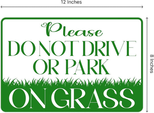 Set of 3 Please Do Not Drive or Park on Grass Yard Plastic Signs with Metal Wire H-Stakes - 8x12 inch Keep off Grass Sign. No Parking Signs with Stand