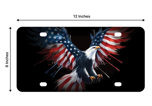 6x12.25 Inch USA Flag American Bald Eagle License Plate Frame with 4 Holes and Screws - Personalise Car Front License Plate Frames Stainless Steel