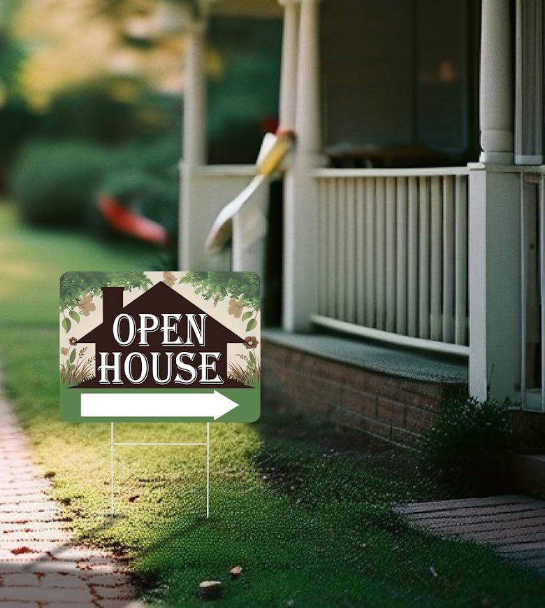 3X Double Sided 12x16 Inches Plastic Sign With H-stakes "Open House"