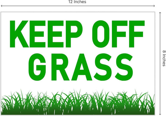 Set of 3 Please Keep Off Grass Signs with Metal Wire H-Stakes - 12x8 Inch Plastic Coroplast Security Please Stay Off My Grass - No Pet Pooping