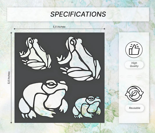 5.5x5.5 Inch Reusable Sturdy Stencil with Frogs - Scrapbooking for Airbrush Painting Drawing. Flexible Clear Plastic Stencils Arts and Crafts Material