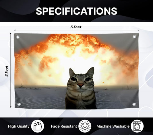 3x5 Feet Funny Cat College Dorm Posters with 4 Brass Grommets - Single Sided Flag for Guys and Girls - Polyester Wall Banners for Decoration Bedroom