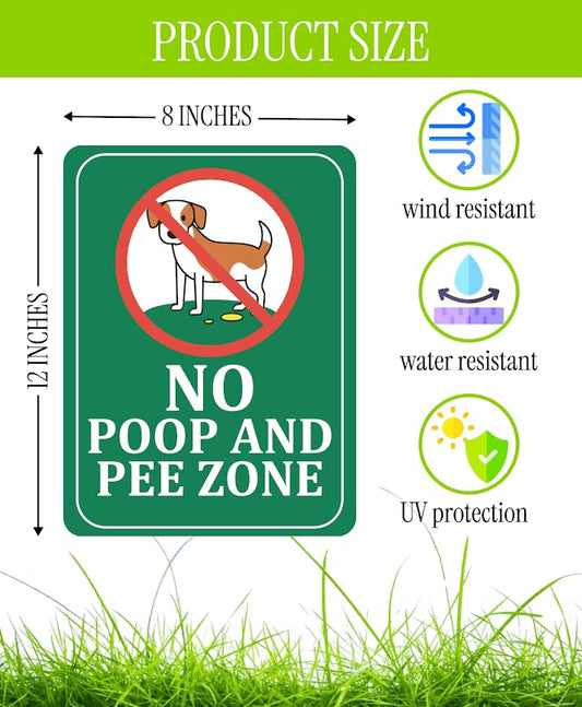 Set of 3 Double Sided 12x8 Inches Plastic Sign "No Poop and Pee Zone" with Metal H-Stakes