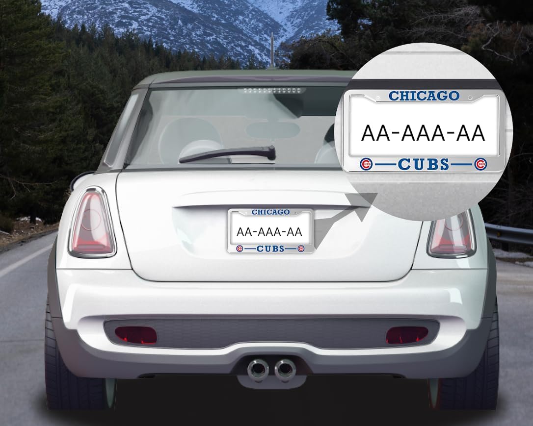 License Plate Frame for US Standard. Chicago Cubs 6x12.25 Inch License Plate Frames with 2 Holes and Screws - Stainless Steel Frame for Front and Rear