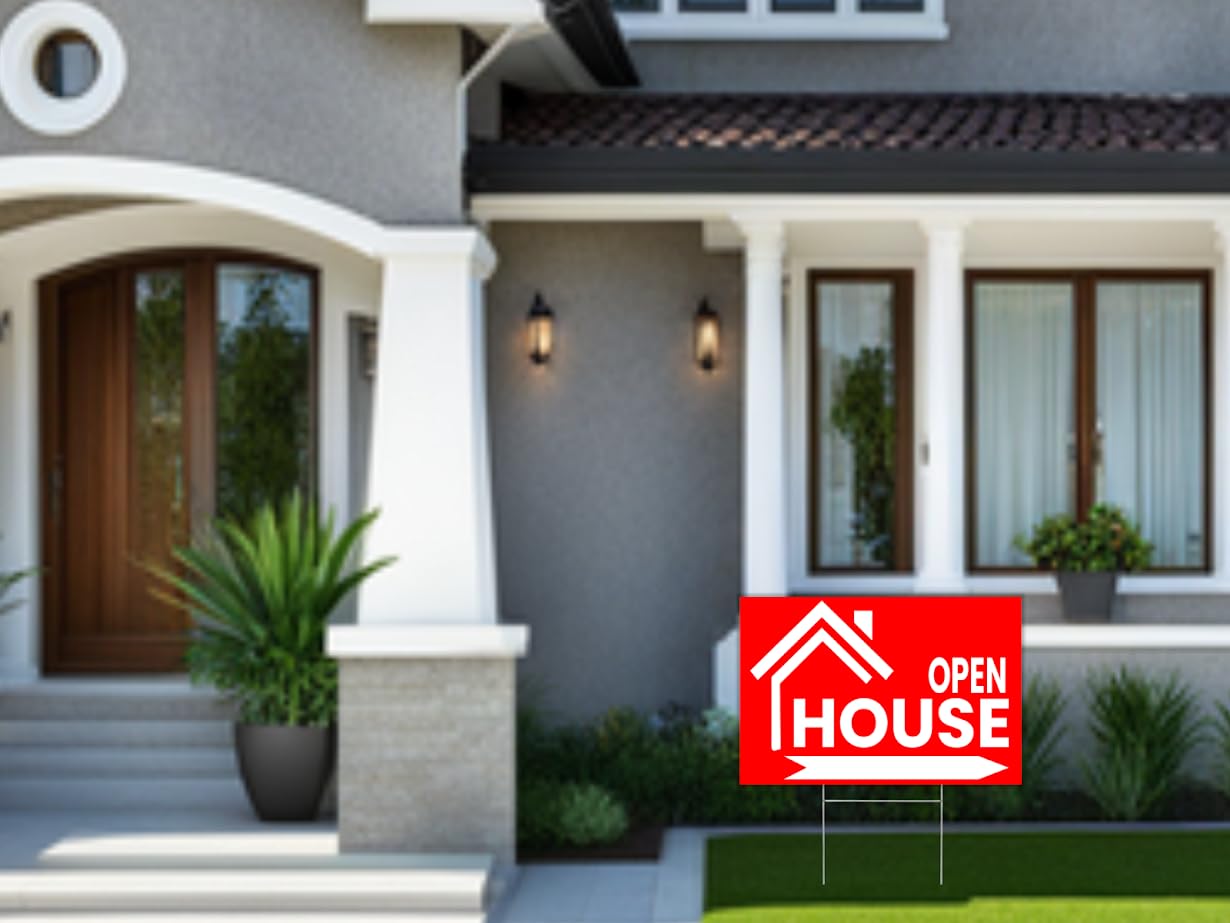 3X Double Sided 12x16 Open House Sign for Real Estate Agent Supplies for Sale Plastic Signs with H Wire Stakes