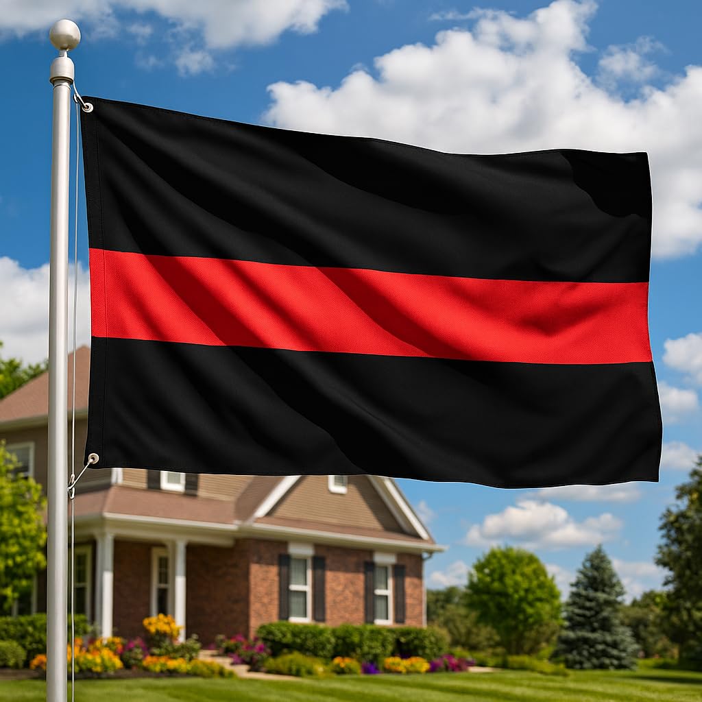 3x5 Ft Thin Red and Black Line Horizontal Stripes Polyester Single Sided Flags with 2 Grommets - Symbol Simple Textured Graphics Cool Wall Flags