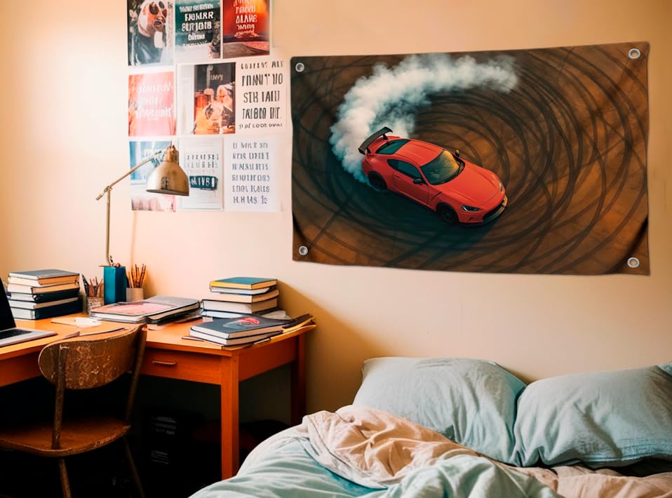 3x5 Feet Racing Sports Cars Flags with Four Brass Grommets - Single Sided Tapestry Racing Drift Cool Decoration - Polyester Hanging Poster for Guys