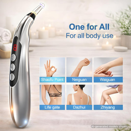 Acupuncture Pen Electronic - USB Rechargeable Pain Relief Electric - for Meridians Energy Pens Massager - Pain Relief Massage Tool with 3 Massage Heads & 2 Massage Gel - Gifts for Women & Men