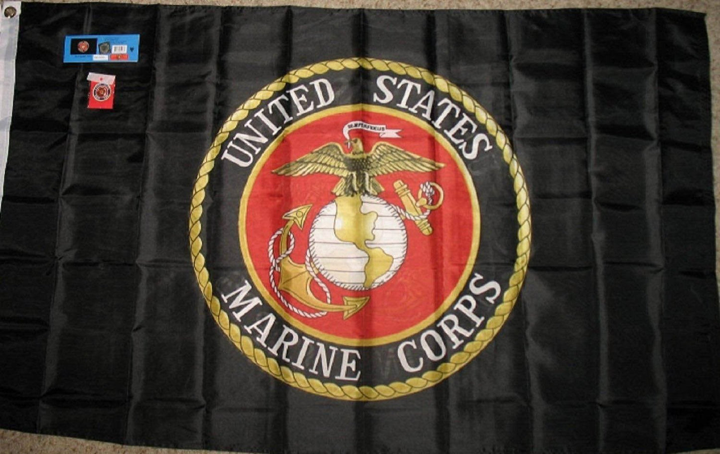 Black Marine Corps USMC Emblem Seal Nylon Flag Banner 3X5 Ft Double Sided