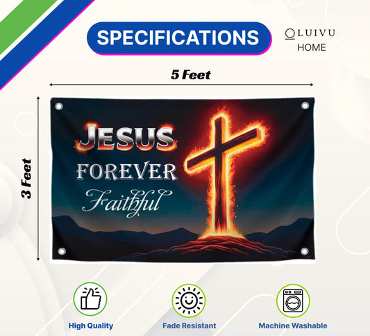 3x5 Feet Polyester Flag "Forever Faithful" with 4 Brass Grommets - Decoration Garden Banner for Indoor or Outdoor - Tapestrys Christian Cool Wall Flag