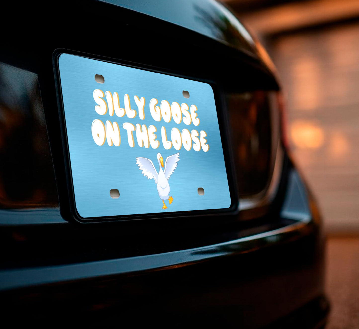 6x12.25 Inch Personalized Funny Silly Goose on The Loose License Plate Frame with 4 Holes and Screws - Decorative License Plate Frame Front