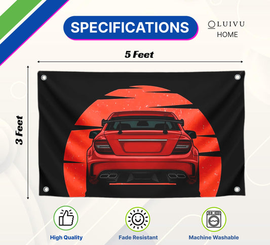 3x5 Feet Car Polyester Flag with 4 Brass Grommets - Vintage JDM GTR Fans Wall Tapestry Huge Garage - Cool Polyester Racing Single Sided Flag Banner