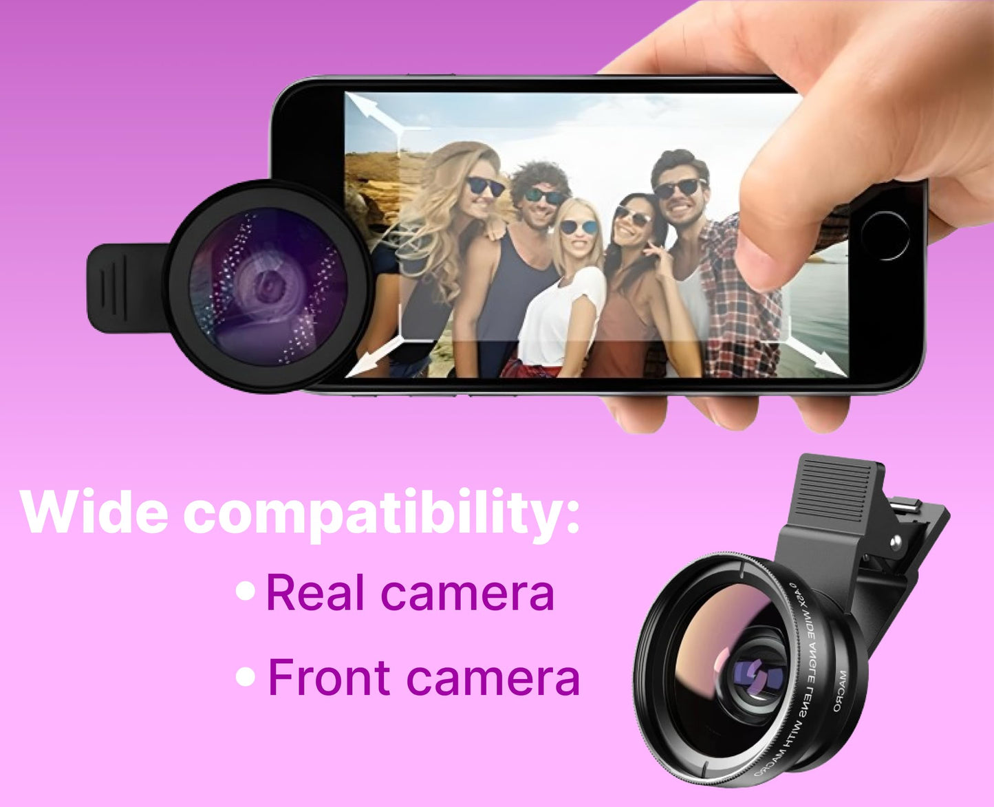 Black Phone Micro Angle Camera Lens - Micro Lens 0.45x for iPhone Samsung and Android - Phone Lens Attachment for Video or Photo Shooting