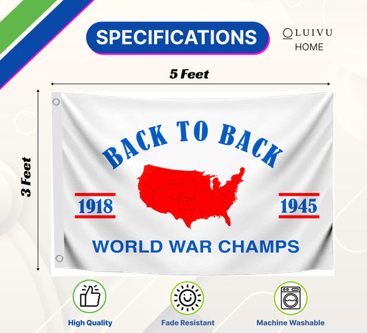3x5 Feet World War Champs Flags with 2 Brass Grommets - Back to Back Banner - Polyester Flag Wall for Decor Man Cave Bar USA Flags