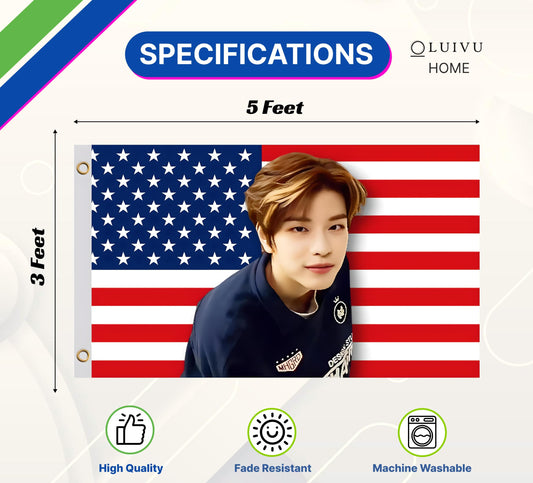 3x5 Ft Sungmin American Polyester Flag with Two Brass Grommets - Tapestry Banner for Indoor Wall Hanging or Bedroom Living - Seung Min Banners