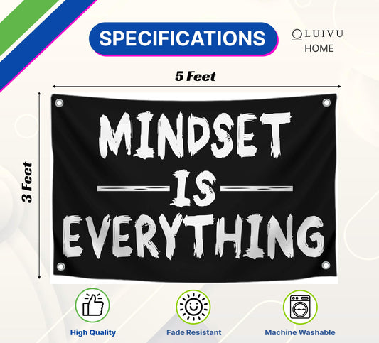 3x5 Feet Mindset is Everything Single Sided Flag with 4 Grommets - Motivational Fitness Inspirational Polyester Flag for Home or Gym