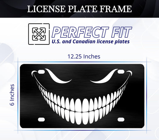 Personalized Front Black Cheshire Cat License Plate Frame - Car Frames Evil Cheshire Cat Smile with 4 Standard Slotted Mounting Holes