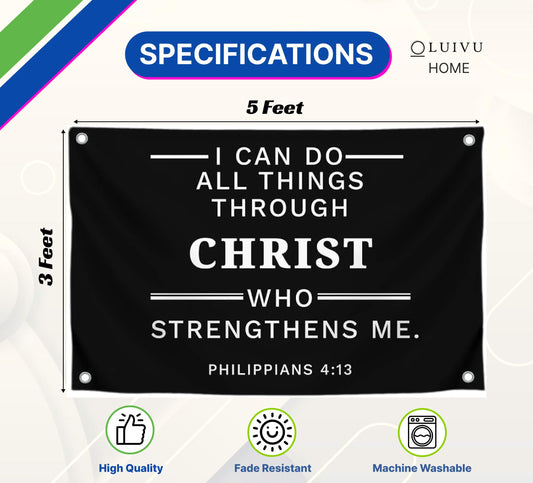 3x5 Ft Polyester Single Sided Flag I Can Do All Things Through Who Strengthens Me with 4 Grommets - Scripture Wall Banner - Inspirational Spiritual
