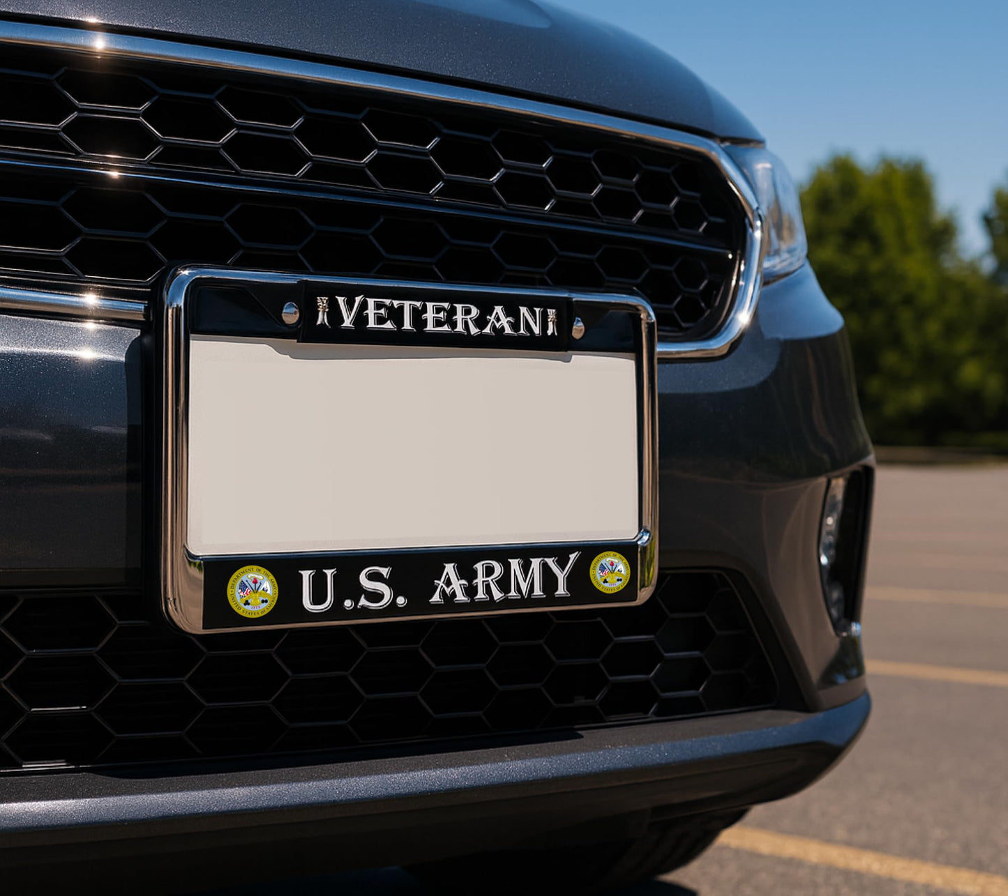 License Plate Frame US Army Veteran - Stainless Steel Frame for Front and Rear - Metal Plate Frame with 2 Holes and Screws 6x12.25 inches