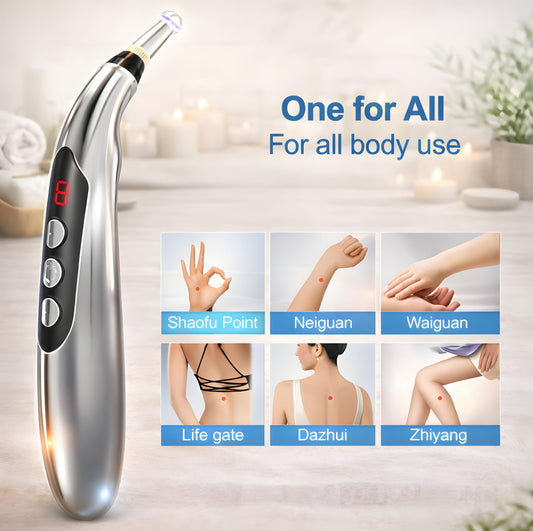 Acupuncture Pen Electronic.USB Rechargeable Pain Relief Electric - for Meridians Energy Pens Massager.Massage Tool with 3 Massage Heads, 2 Massage Gel