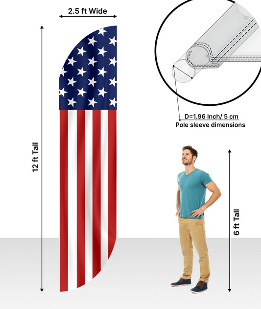 12x2.5 Ft American USA Feather Polyester Flag - Single Sided Stars Stripes Feather Tapestry 4th of July or Independence Day - American Banners Stars