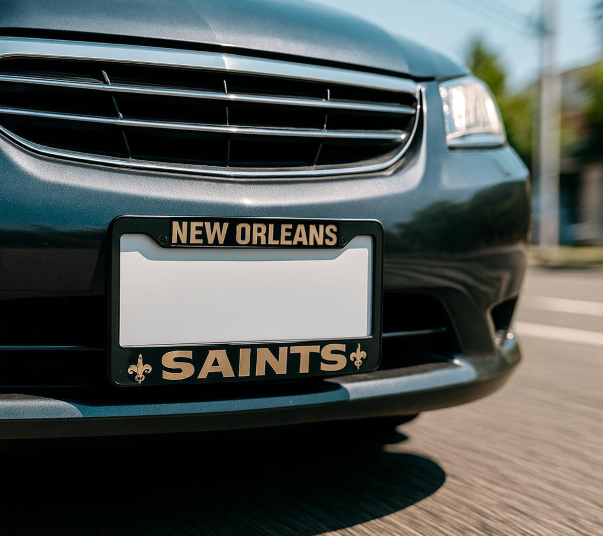 6x12.25 in New Orleans Saints License Plate Frame – Stainless Steel