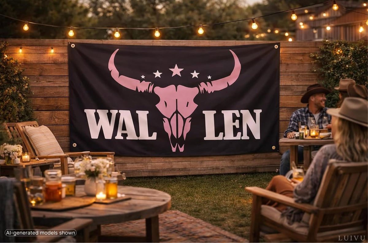 3x5 ft Western Pink Bull Skull Flag – Cowboy Wall Banner