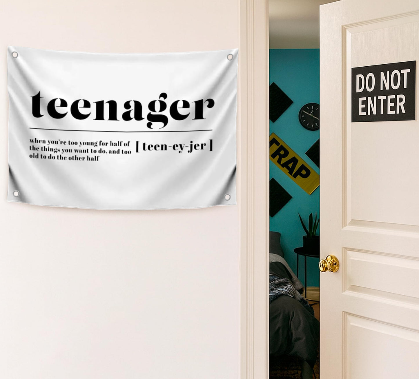 3x5 Feet Meme Flag with Quote "Teenager" with Four Brass Grommets - Polyester Banner for Decor Student Bedroom.Funny Wall Flags for Decoration College