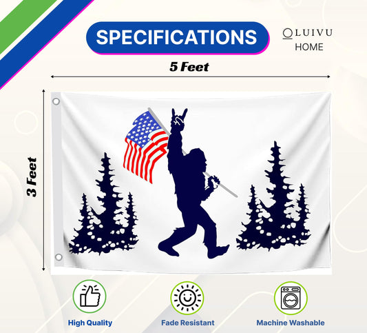 3x5 Feet Funny American Single Sided Flags Polyester with 2 Brass Grommets - Blue Bigfoot Outdoor American Flag - USA Decoration Holiday Flags