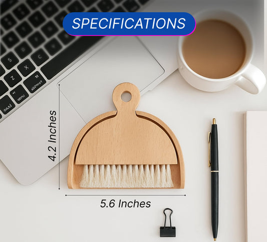 Desktop Table Dustpan and Brush Set for Home - Portable Cleaning Combo with Real Wood - Compact Brush for Sweeping
