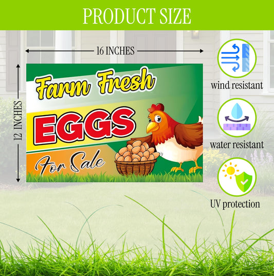 12x16 Inch 3X Double Sided Sign Plastic Eggs for Sale Yard - Farm Fresh Eggs Sign With H-Stakes for Outdoor and Indoor