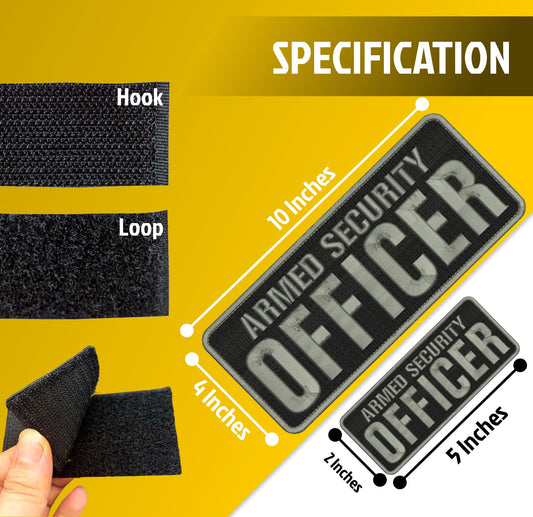 Set of 2 Armed 4x10 and 2x5 inches Security Officer Embroidery Patches - Officer Quality Grey Patches for Jacket Hat Backpacks