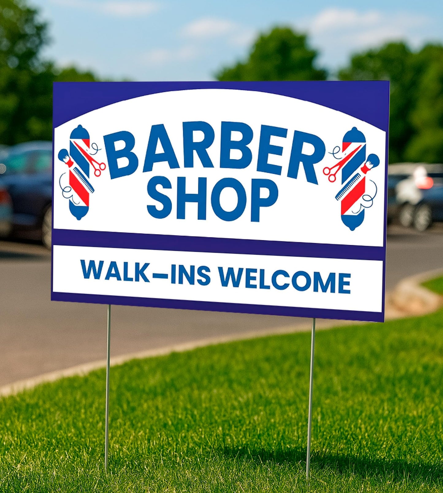 12x16 inch pack of 3 Barber Shop (Arrow) Yard Sign - Double-Sided Print with Metal Stakes - Barber Shop Grand Opening Plastic Sign