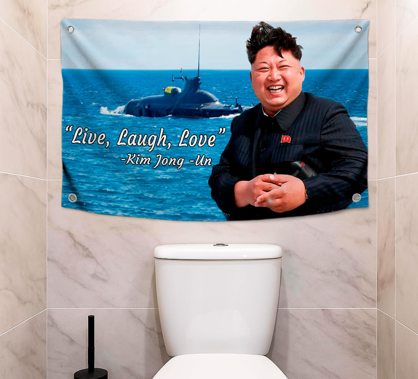 3x5 Feet Kim Jong Un Polyester Flag Live Laugh Love with 4 Grommets - Flags Indoor and Outdoor - Funny American Single Sided Flag Banner